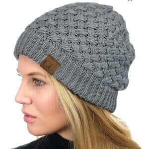 C.C. Basketweave Knit Warm Inner Lined Soft Stretch Skully Beanie Hat